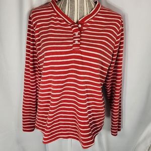 Old Navy Red & White Striped Long Sleeve Soft Three Button Neck Top Size Medium